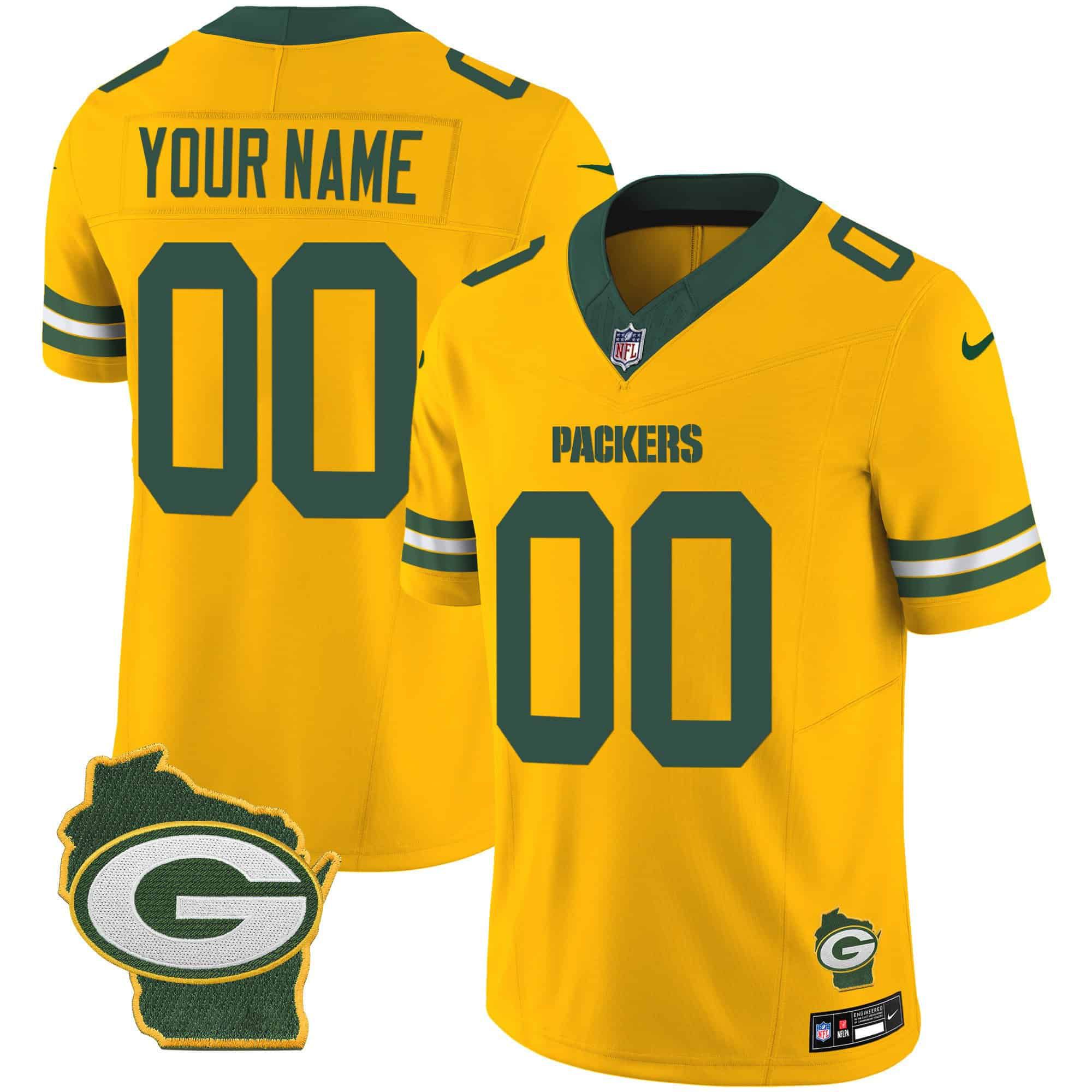 Men Green Bay Packers Yellow 2024 Nike Home Patch Vapor Custom NFL Jersey->customized nfl jersey->Custom Jersey
